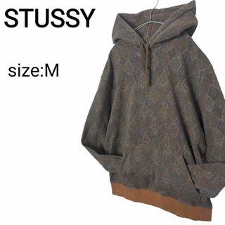 ステューシー(STUSSY)の☆美品☆ STUSSY HOODIE プルオーバーパーカー 総柄  M(パーカー)