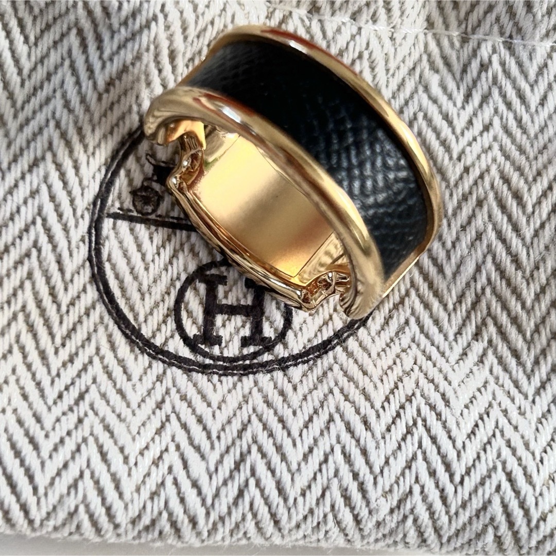 エプソン生産国エルメスHERMESオランプリング指輪PMゴールド黒エプソンブラックMサイズ