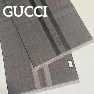 グッチ(Gucci)の★GUCCI★ マフラー メンズ ヘリンボーン ストライプ ウール ダークグレー(マフラー)