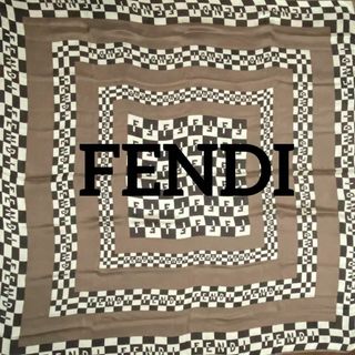 美品☆FENDI フェンディ フォックス×ラビットファー付き シルク100％ ショール/ティペット ブラック×ブラウン系 レディース イタリア製約236cm幅