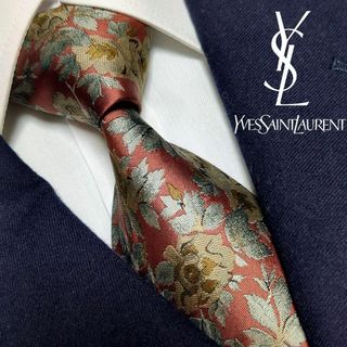 イヴサンローラン(Yves Saint Laurent)のイヴサンローラン ネクタイ ボタニカル 花柄 植物柄 ジャガード 高級シルク(ネクタイ)