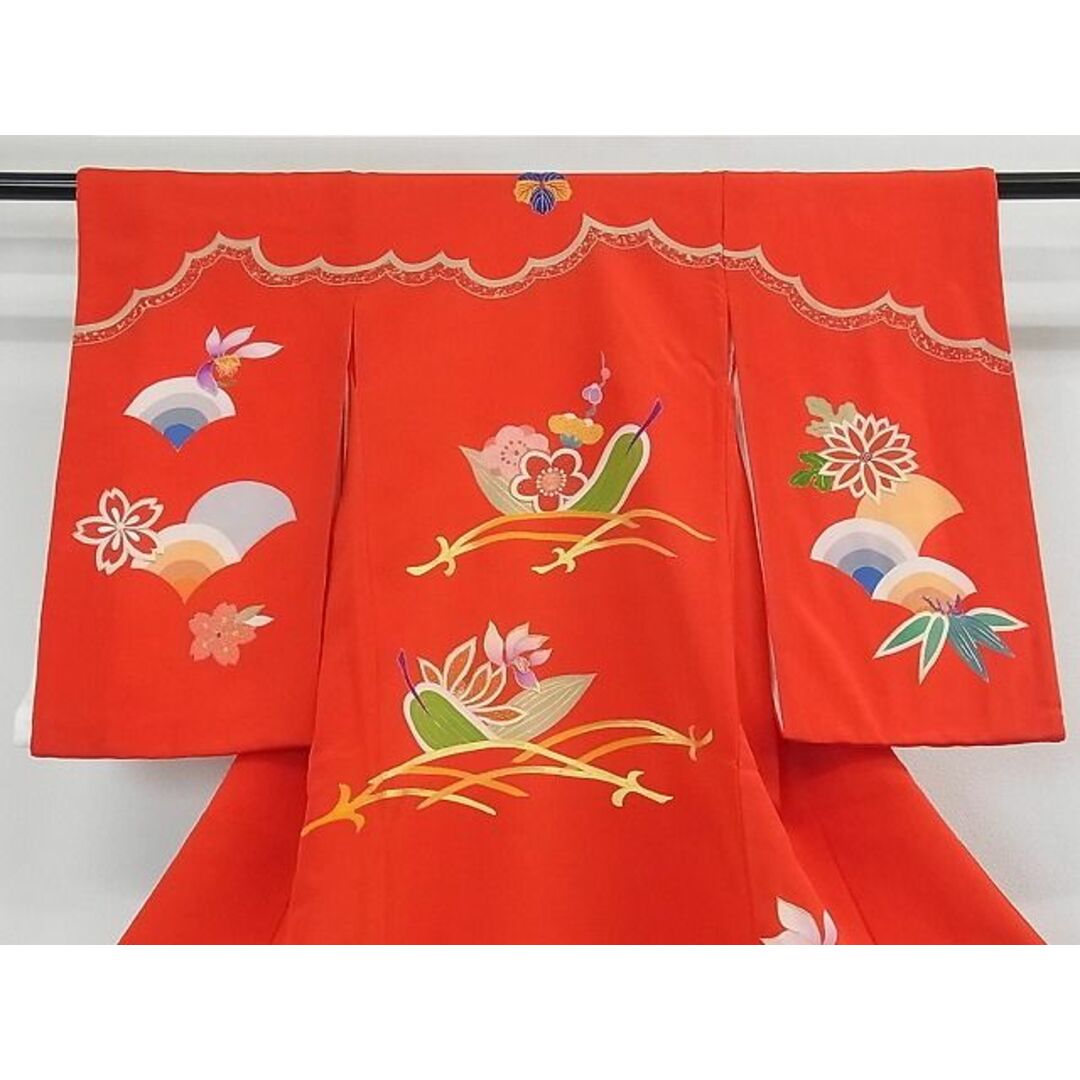 平和屋2■希少　染刺工芸　大羊居　東京友禅　子供　七五三　女の子　3歳　祝着　駒刺繍　吉祥花文　金銀糸　逸品　3kh1798サイズ