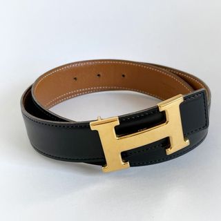 エルメス(Hermes)の美品HERMES エルメス Hベルト コンスタンス レザーベルト ブラック 黒(ベルト)