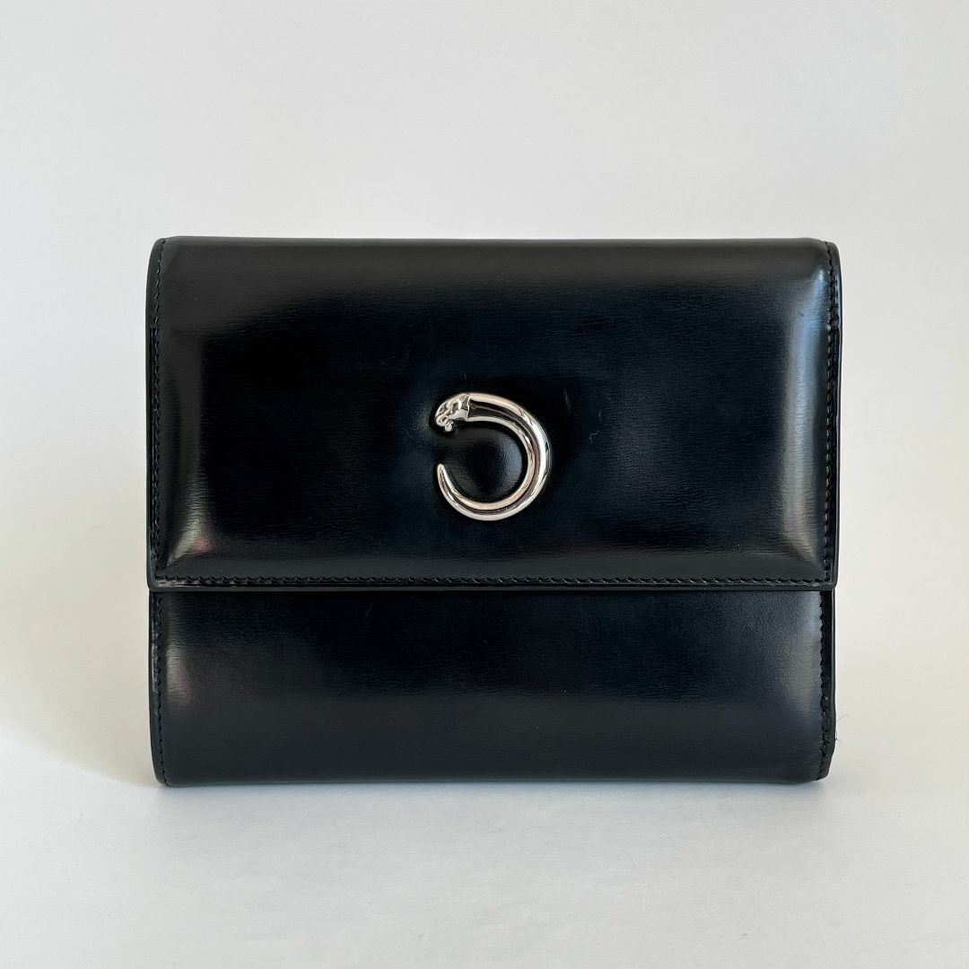 財布Cartier カルティエ パンサーカーフ コンパクト財布 二つ折り ブラック