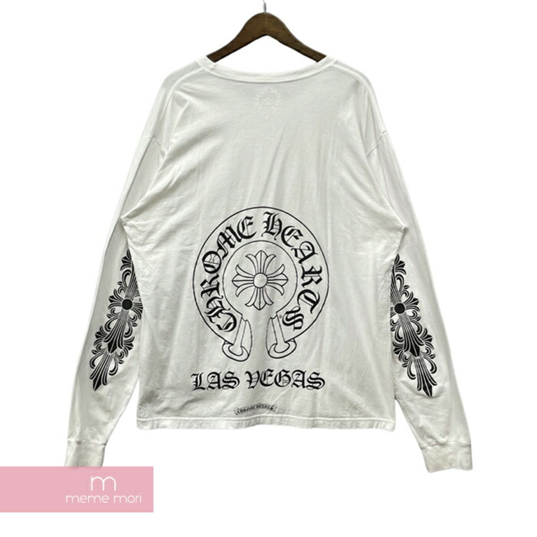 Chrome Hearts(クロムハーツ)のCHROME HEARTS Las Vegas Horseshoe L/S Tee クロムハーツ ラスベガス限定ロングスリーブホースシューTシャツ 長袖カットソー ロンT 袖フローラルプリント ホワイト サイズXL 【231222】【中古-B】【me04】 メンズのトップス(Tシャツ/カットソー(半袖/袖なし))の商品写真