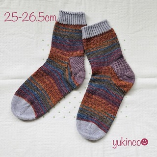 手編み くつした 靴下（25-26.5cm）017@ 紅葉(レッグウェア)