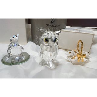 スワロフスキー(SWAROVSKI)のスワロフスキー★置物クリスタルメモリーズ花籠シルバークリスタルペンギン フクロウ(置物)