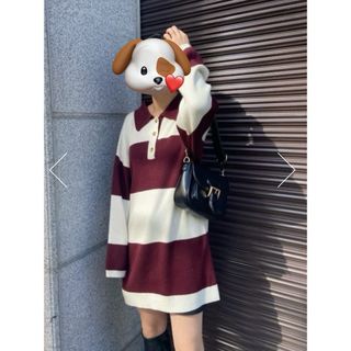 マウジー(moussy)のguuner様専用★moussy★新品オーバーサイズニットポロ★赤系ボルドーF(ニット/セーター)