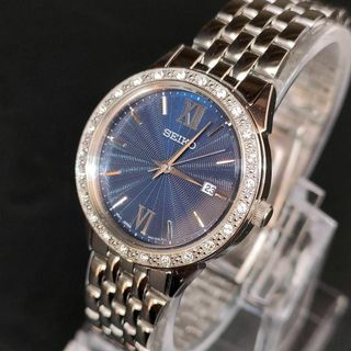 セイコー(SEIKO)の極美品【稼働品】SEIKOセイコー　ネイビー　シルバー　ダイヤベゼル　クォーツ(腕時計)