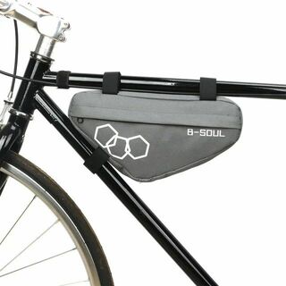 自転車用フレームバッグ グレー トライアングルバッグ 三角バッグ 財布やモバイル(バッグ)