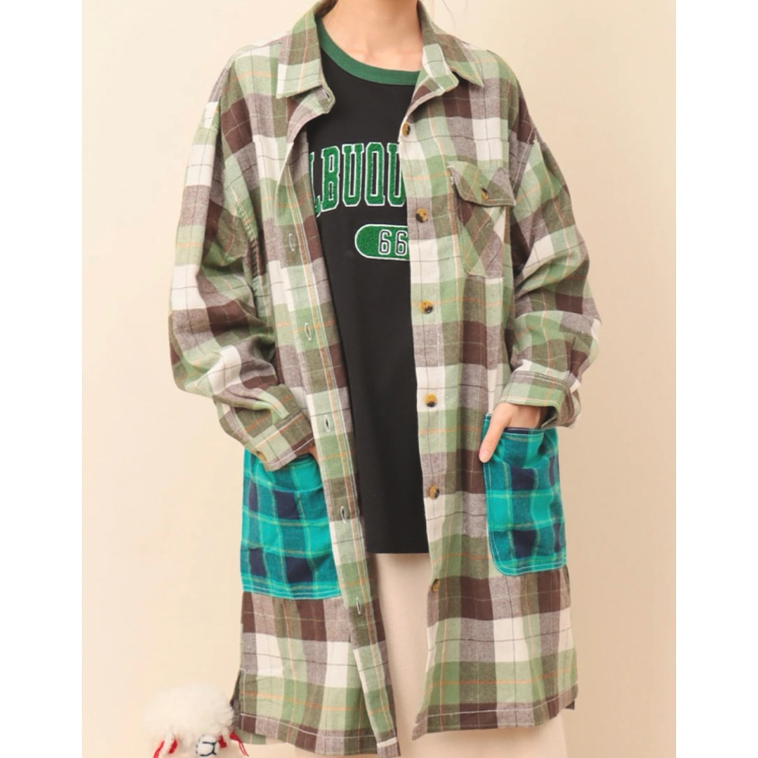 titicaca(チチカカ)の新品　SALE TITICACA ネルチェックワンピース　ゆったり　green レディースのワンピース(ひざ丈ワンピース)の商品写真