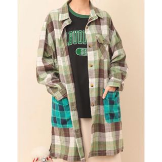 チチカカ(titicaca)の新品　SALE TITICACA ネルチェックワンピース　ゆったり　green(ひざ丈ワンピース)