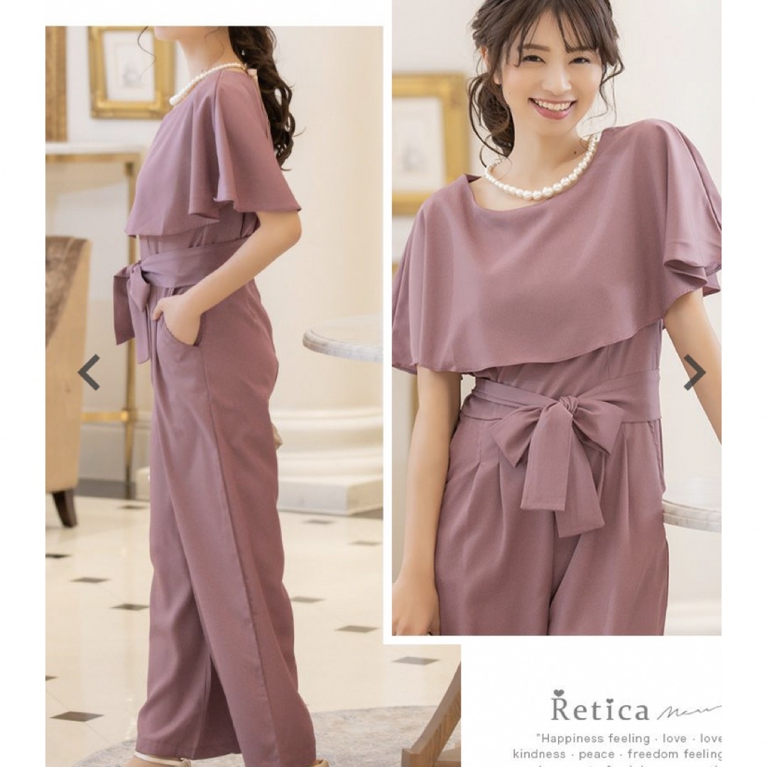 Retica(レティカ)のRetica  ケープカラーウエストリボンワイドパンツドレス レディースのフォーマル/ドレス(ロングドレス)の商品写真