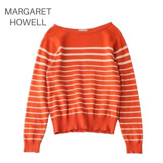 マーガレットハウエル(MARGARET HOWELL)のMARGARET HOWELL ウールコットン ボーダー ボートネック ニット(ニット/セーター)