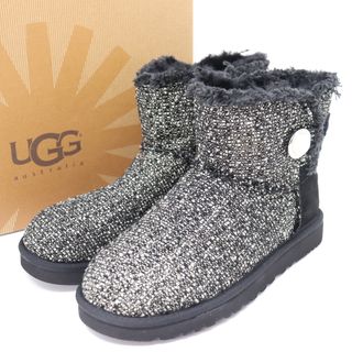 アグ(UGG)のITRLJ7RISZA8 新品未使用品 UGG アグ ミニベイリーボタン ファンシー ショートブーツ ツイード×ムートン ブラック グレー  レディース 25cm 箱(ブーツ)