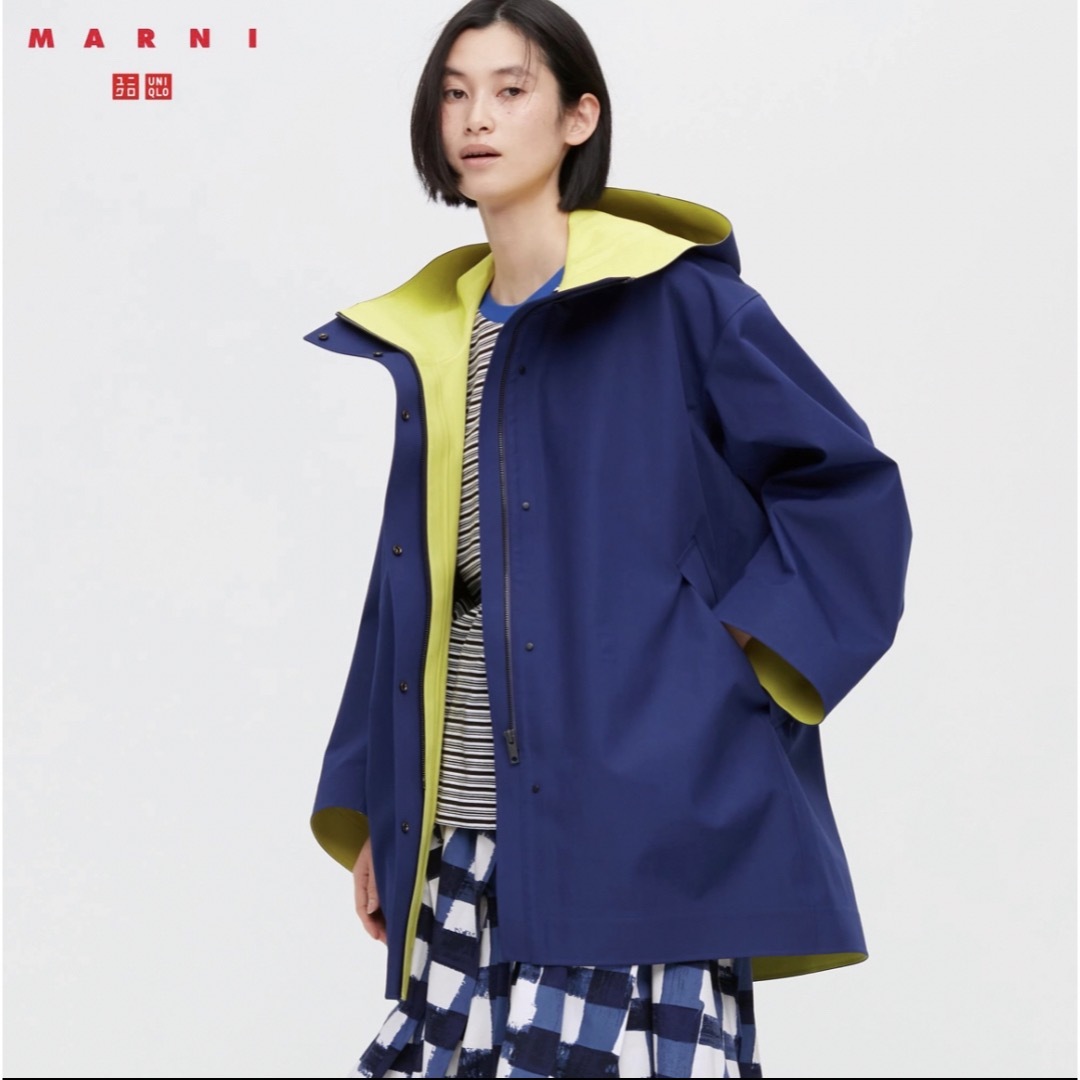 Marni(マルニ)のUNIQLO×MARNI☆ブロックテック ハーフコート ネイビー XS レディースのジャケット/アウター(その他)の商品写真