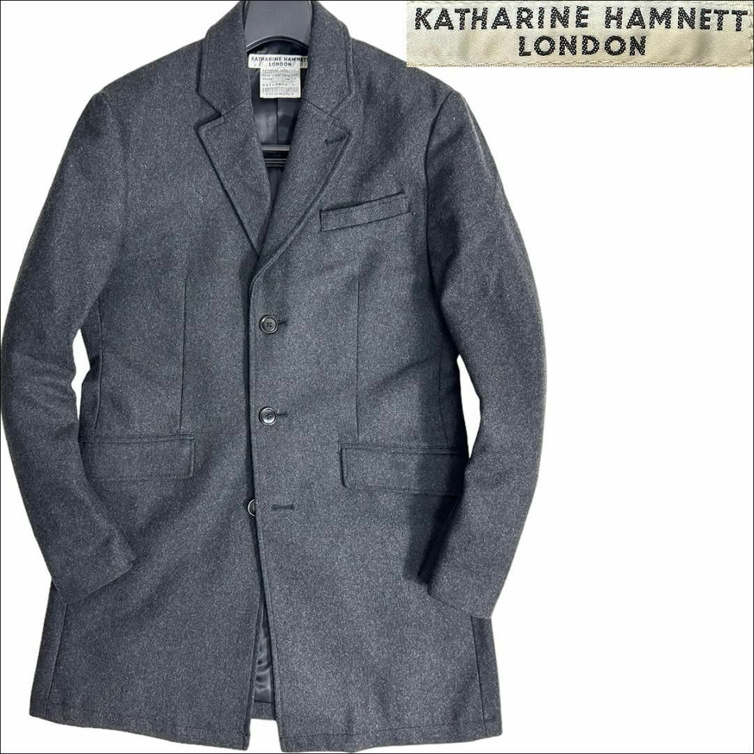 KATHARINE HAMNETT(キャサリンハムネット)のJ5047美品 キャサリンハムネットロンドン メルトンチェスターコート 濃灰 L メンズのジャケット/アウター(チェスターコート)の商品写真