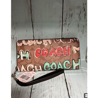 コーチ(COACH)のCOACH長財布ミント＆サーフ　シグネチャー　ブラウン(財布)