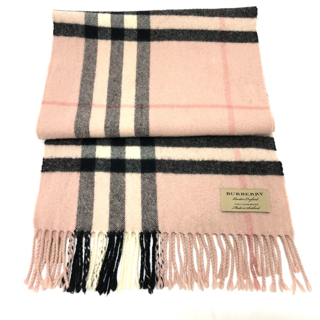 BURBERRY(バーバリー)のバーバリー BURBERRY ロゴ 3994133 チェック ストール ショール フリンジ マフラー カシミヤ ピンク レディースのファッション小物(マフラー/ショール)の商品写真