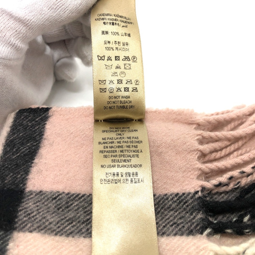 BURBERRY(バーバリー)のバーバリー BURBERRY ロゴ 3994133 チェック ストール ショール フリンジ マフラー カシミヤ ピンク レディースのファッション小物(マフラー/ショール)の商品写真