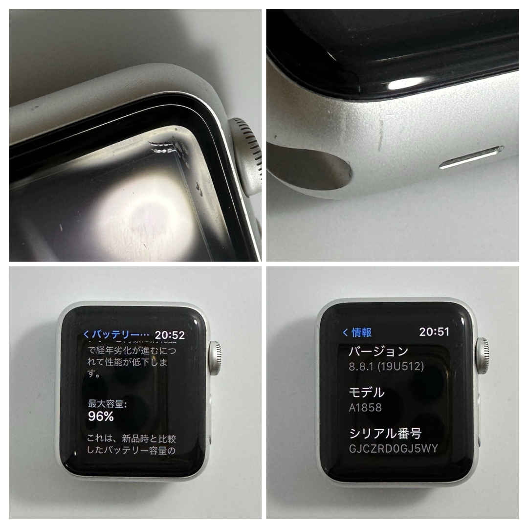 Apple Watch(アップルウォッチ)のApple Watch 3 GPS 38mm   シルバーアルミ　BT96% スマホ/家電/カメラのスマートフォン/携帯電話(その他)の商品写真