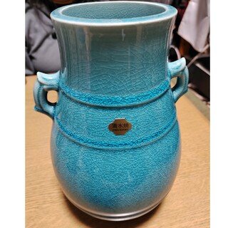 京都、清水焼花瓶。ブルーの美しい色彩の花瓶です。美品(花瓶)