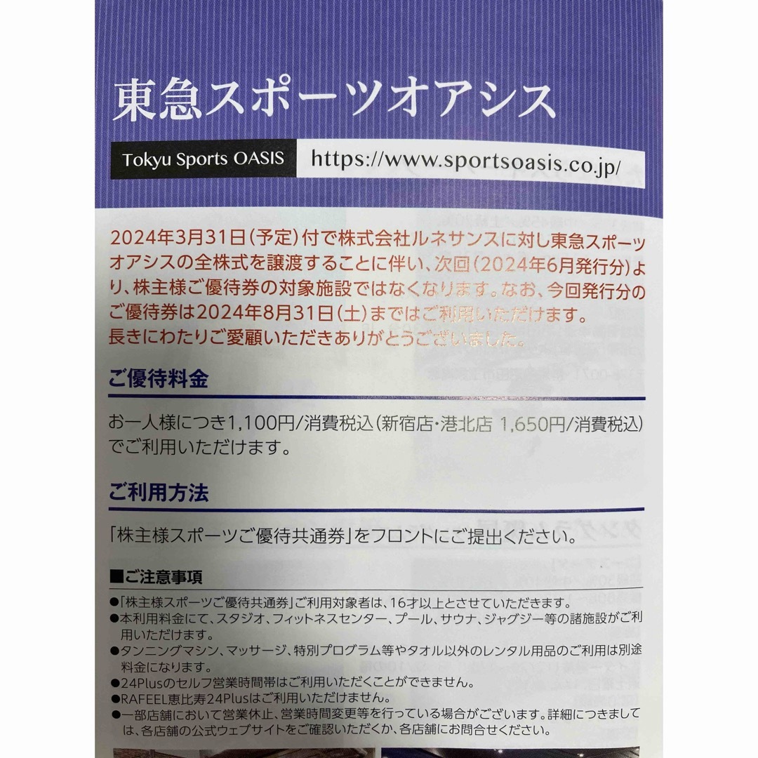 東急スポーツオアシス(トウキュウスポーツオアシス)の東急不動産HD★株主優待★ゴルフ場・スキー場・東急スポーツオアシス★2枚セット チケットの施設利用券(スキー場)の商品写真