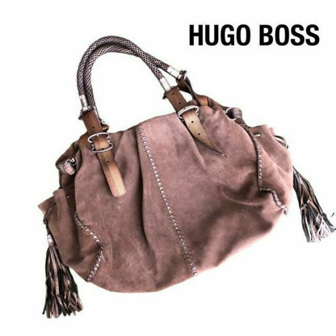 HUGO BOSS(ヒューゴボス)のHUGO BOSSヒューゴボス　スエードトートバッグ　ハンドバッグブラウン メンズのバッグ(トートバッグ)の商品写真