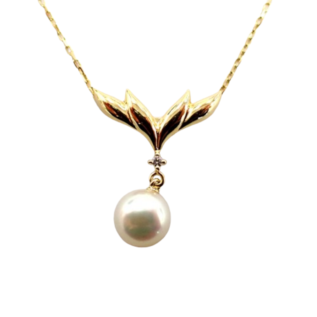 MIKIMOTO(ミキモト)のミキモト　K18　パール　ダイヤ1P　ネックレス レディースのアクセサリー(ネックレス)の商品写真