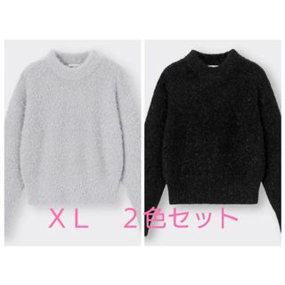 ジーユー(GU)の【GU】シャイニークルーネックセーター ライトグレー ブラック XL(ニット/セーター)