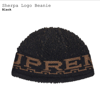 シュプリーム(Supreme)のSUPREME sherpa logo beanie ブラック 新品 正規品(ニット帽/ビーニー)