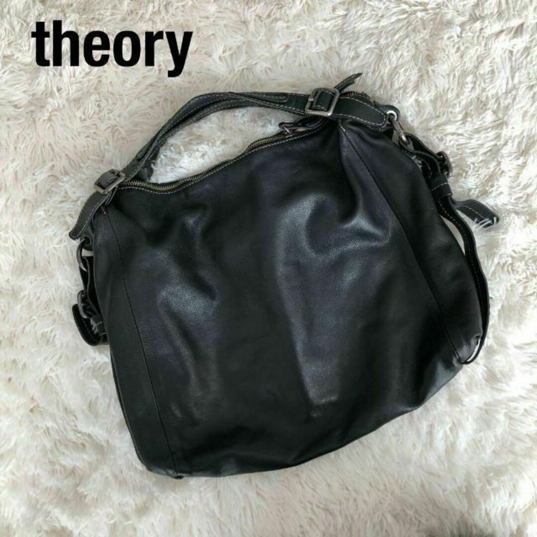 美品 Theory セオリー 型押しレザー トートバッグ ブラック