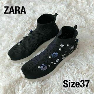 ザラ(ZARA)のZARAザラ　ソックススニーカー　ニットスニーカー　ブラック黒37(スニーカー)