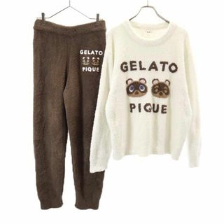 ジェラートピケ(gelato pique)のジェラートピケ あつまれ動物の森 ふわモコルームウェア セットアップ F 白×茶 gelato pique レディース 【中古】  【231223】(スーツ)