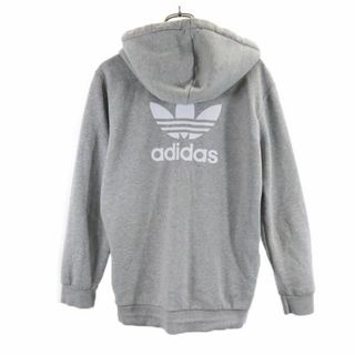 アディダス(adidas)のアディダス バックプリント トレフォイルロゴ 長袖 スウェット ジップパーカー M グレー系 adidas 裏起毛 メンズ 古着 【231222】(パーカー)