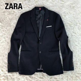 ザラ(ZARA)のZARA MANザラマンエルボーパッチテーラードジャケットネイビードット柄48(テーラードジャケット)