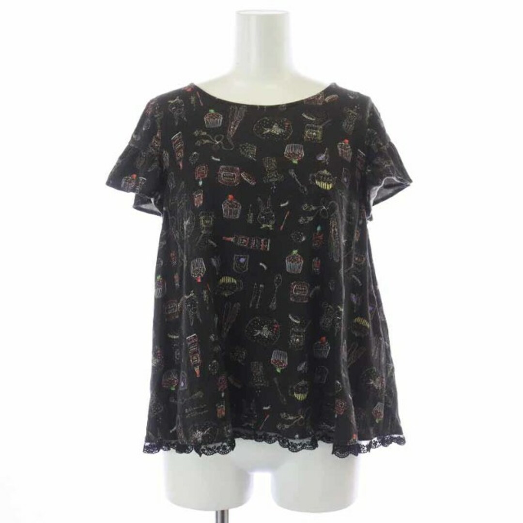 franche lippee(フランシュリッペ)のフランシュリッペ Tシャツ カットソー 半袖 レース フリル M 黒 レディースのトップス(Tシャツ(半袖/袖なし))の商品写真