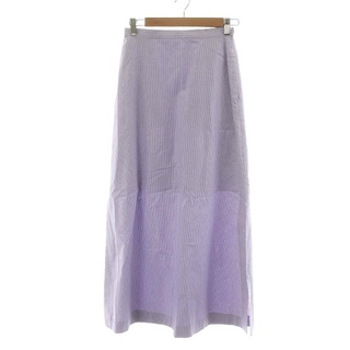 オーラリー フレアスカート ミモレ ロング ストライプ 0 S 紫 パープル 白(ロングスカート)