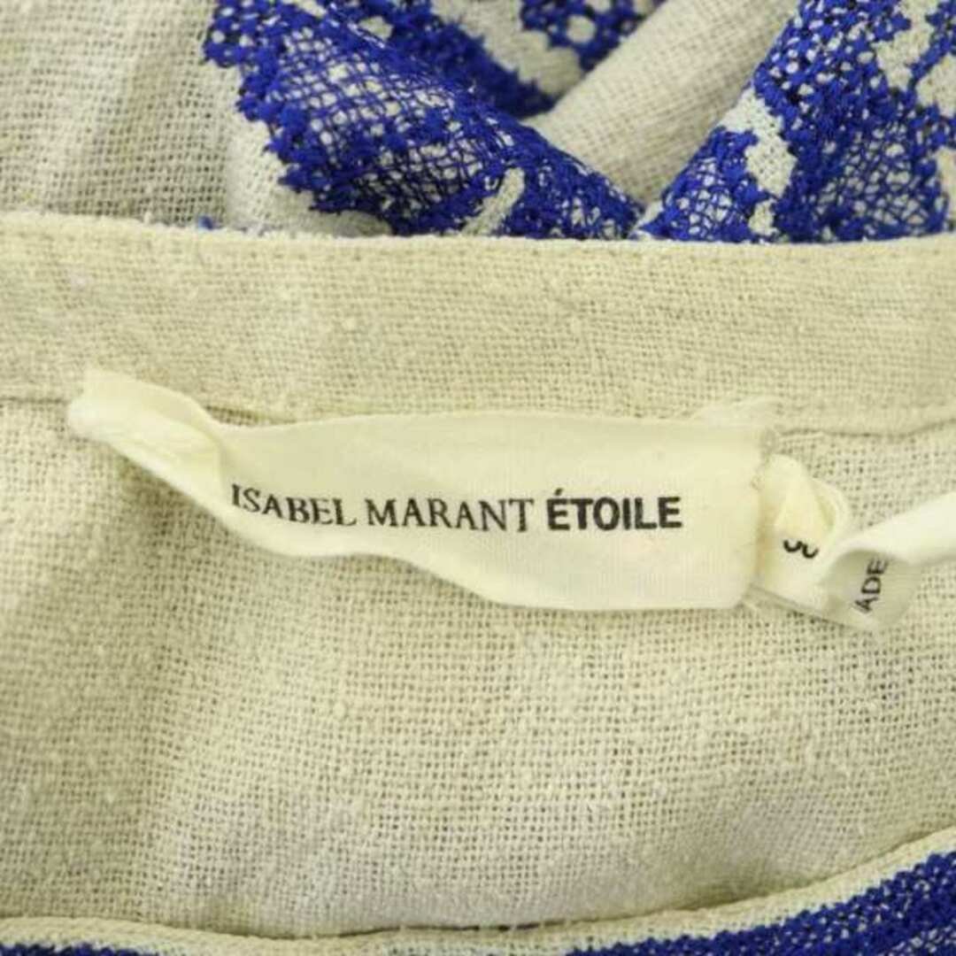 Isabel Marant(イザベルマラン)のイザベルマラン 刺繍 ワンピース 半袖 膝丈 シルク 36 ベージュ 青 レディースのワンピース(ひざ丈ワンピース)の商品写真