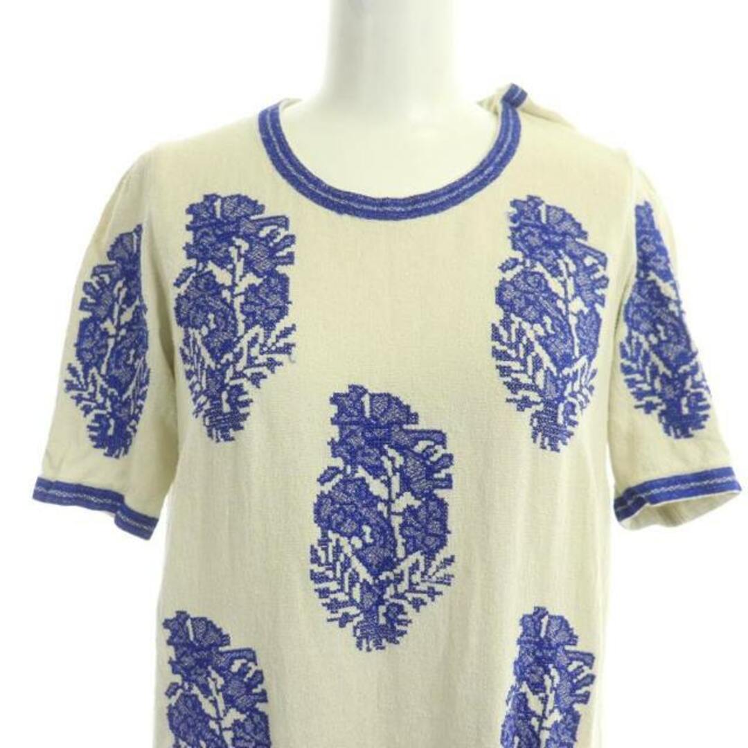 Isabel Marant(イザベルマラン)のイザベルマラン 刺繍 ワンピース 半袖 膝丈 シルク 36 ベージュ 青 レディースのワンピース(ひざ丈ワンピース)の商品写真