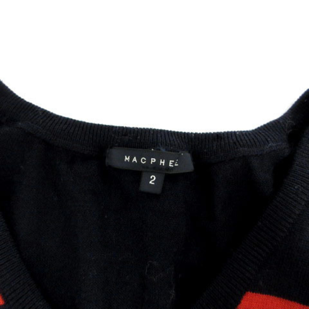 MACPHEE(マカフィー)のMACPHEE ニット セーター Vネック ウール ボーダー 濃紺 赤 2 レディースのトップス(ニット/セーター)の商品写真