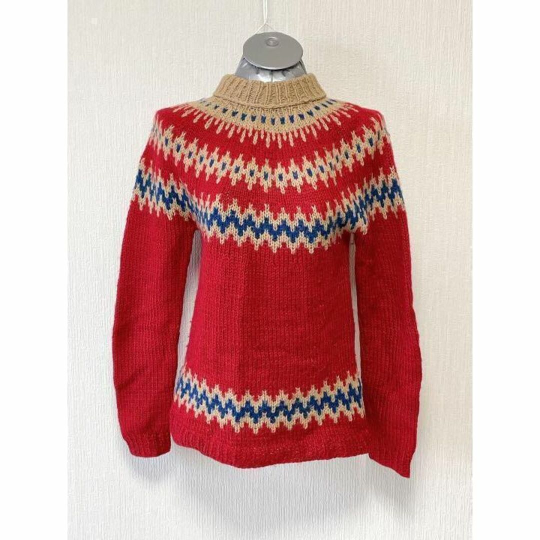 ネイティブ柄 赤 ニット セーター ローゲージ レディースのトップス(ニット/セーター)の商品写真