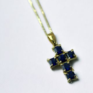 k18 クロス　ネックレス　necklace cross top サファイア(ネックレス)