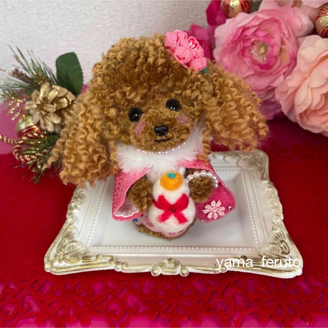 ★お正月限定★ handmade♡羊毛フェルト犬♡トイプーちゃん♡レッド♡ ハンドメイドのぬいぐるみ/人形(ぬいぐるみ)の商品写真