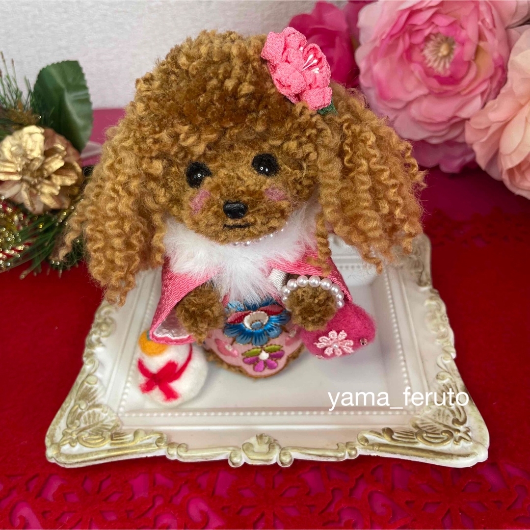 ★お正月限定★ handmade♡羊毛フェルト犬♡トイプーちゃん♡レッド♡ ハンドメイドのぬいぐるみ/人形(ぬいぐるみ)の商品写真