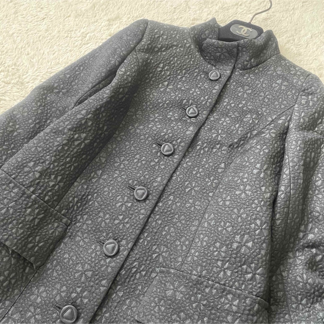 極美品 ルネ 花柄スタンドカラーコート フォックスファー 黒 極美品 ルネ 花柄スタンドカラーコート フォックスファー 黒