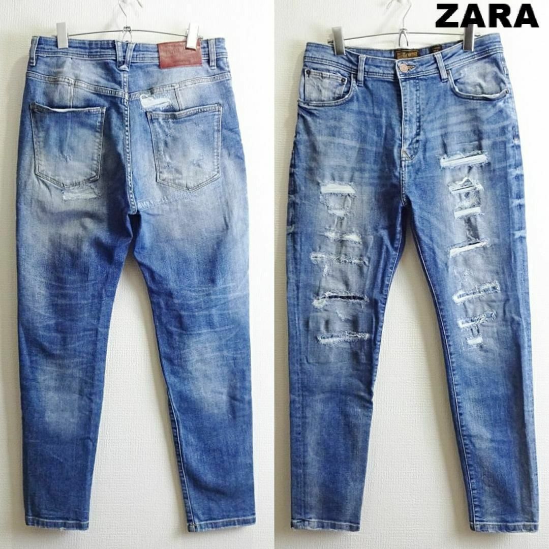 ZARA(ザラ)のZARA MAN　ハイライズスキニーデニム　W79cm　ストレッチ　リペア加工 メンズのパンツ(デニム/ジーンズ)の商品写真