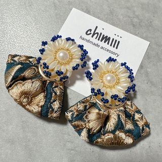 No.373 2way ビーズ刺繍　インド刺繍リボン　ピアス　イヤリング(ピアス)