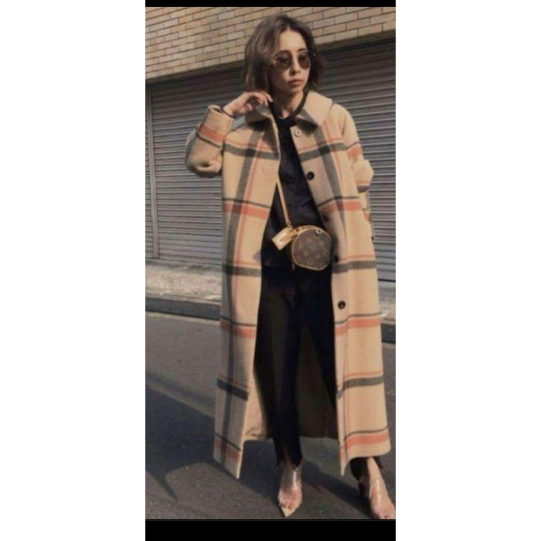 Ameri VINTAGE(アメリヴィンテージ)のAMERI   CHECK SOUTIEN COLLAR COAT レディースのジャケット/アウター(ロングコート)の商品写真