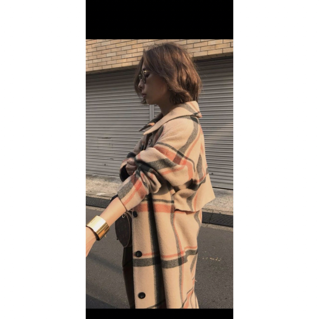 Ameri VINTAGE(アメリヴィンテージ)のAMERI   CHECK SOUTIEN COLLAR COAT レディースのジャケット/アウター(ロングコート)の商品写真